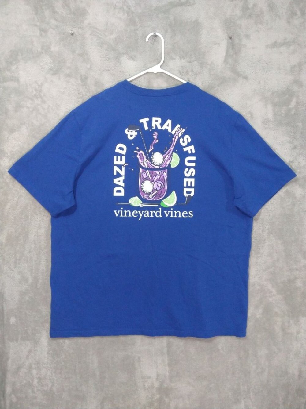 Vineyard Vines Shirt Mens 2XL Blue Short Sleeve Graphic Crew Dazed Transfused